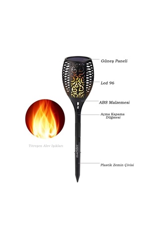 Güneş Enerjili Solar Bahçe Aydınlatması Alev Efektli Meşale Stil Solar 1 Adet