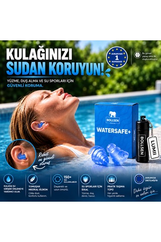 Watersafe+ Yüzme Kulak Tıkacı Su Geçirmez Silikon Havuz, Deniz, Duş Ve Banyo İçin 24 Db, Yeniden Kullanılabilir