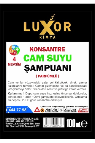 Luxor Kimya Konsantre Oto Cam Suyu Şampuanı 100 Ml 1 Adet