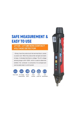 Dofolink Unı-t Ut12e Akıllı Voltaj Tespit Cihazı - 24v-1000v Ac, Akışkan/neutral Tespiti, Sesli/ışık Alarmı, Titreşim Modu, Fener, Ip67, Pil Yok Siyah