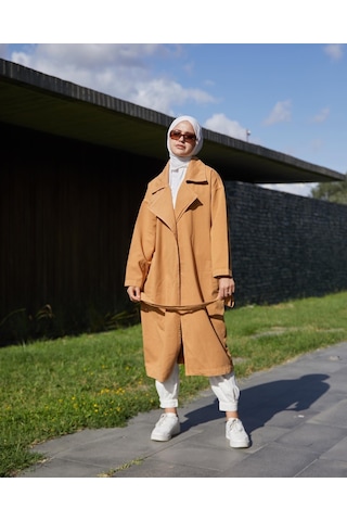 Vioshine Kadın Kruveza Yaka Kuşaklı Kot Trençkot-camel Camel