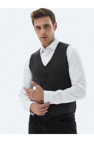 Antrasit Regular Fit Casual Örme Triko Yelek Antrasit