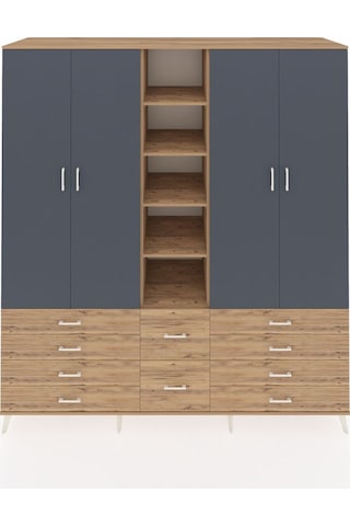 Kronos Dolap 9 Raflı 10 Çekmeceli 2 Askılı 220x59x243 Çam-antrasit/çam Antrasıt/atlas Çam