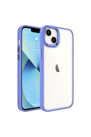 Iphone 14 Uyumlu Kılıf Kenarları Parlak Arkası Şeffaf Hassas Butonlu Renkli Kapak Colr16419-lavendery Gray