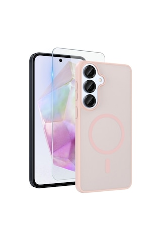 Teleplus Samsung Uyumlu Galaxy S26 Kılıf Babet Translucent Mat Msafe Şarj Özellikli Kapak + Ekran Koruyucu Pembe