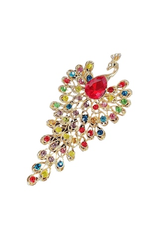 Mufunye Yeşil Yaprak Desenli Kadınlar İçin Şık Broş Aksesuarı Mavi