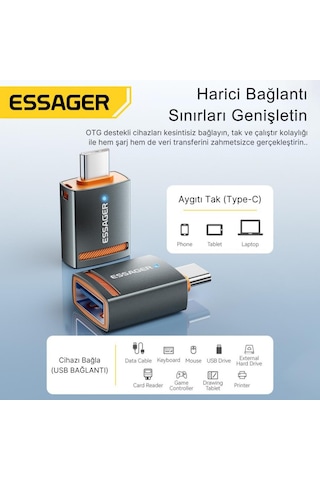Essager Type-c To Usb Otg Dönüştürücü Adaptör, 5 Gbps Veri Aktarım, Mini Type C Çevirici, Klavye, Mouse Çevirici