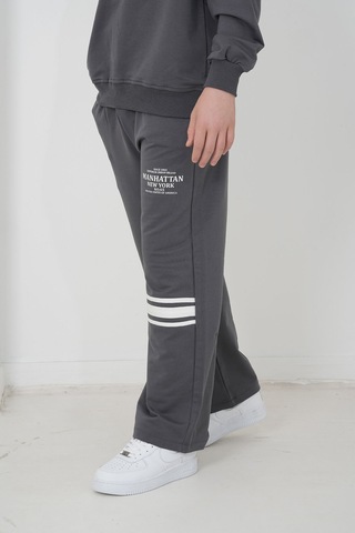 Haykids Erkek Çocuk İki İplik Kumaş Kapüşonlu Baskılı Eşofman Takımı Füme