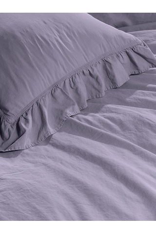 Fırfırlı Stonewash Cotton Nevresim Takımı 200x220 Lila