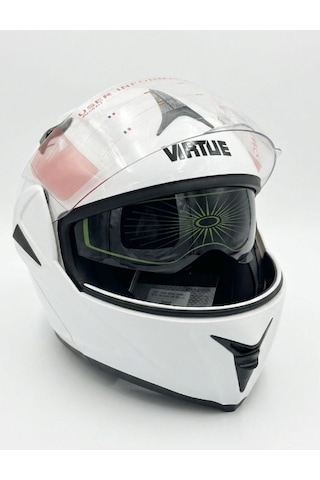 Vrt - Çene Açılır Vizörlü Kask Md-808 Beyaz L