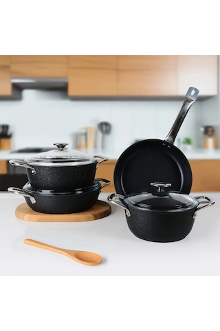 Güral Antoryum Pro 7 Parça Thermoguard Granit Tencere Takımı Siyah 9050834
