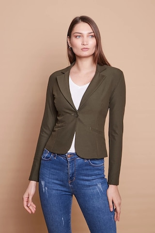 Yakalı Flato Cepli Uzun Kol Pamuklu Kumaş Kısa Blazer Ofis Ceket -haki Haki