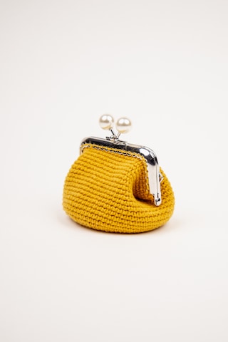 Fabric Craft Bag Bozuk Para Cüzdanı Merserize İplik Klipsli Örgü Hardal Sarısı