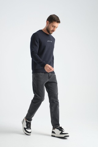 Shooter Sportwear Shooter Erkek Üç İplik Sweatshirt Regular Fit Pamuklu Bisiklet Yaka Günlük Spor Basic Lacivert