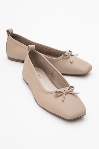 Luvishoes Luvi Shoes Sosa Bej Cilt Hakiki Deri Küt Burunlu Fiyonklu Kadın Babet Ayakkabı Bej Cilt