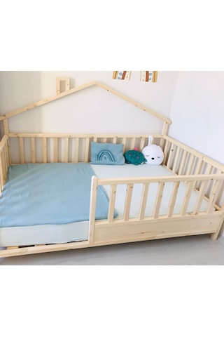 Babykinder Baby Kinder Back Roofed Doğal Ahşap Yatak Montessori Bebek Ve Çoc