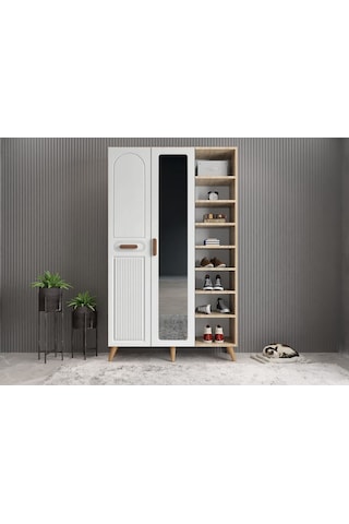 Monere Membran 3 Kapaklı Portmanto Montaj Dahil Meşe Beyaz 120 Cm
