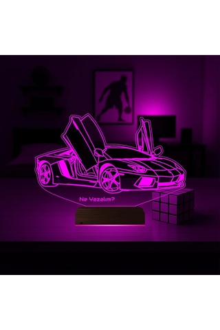 Luvivia Spor Araba Lamborghini Kişiye Özel 3d Lamba - Masa Gece Lambası Şeffaf