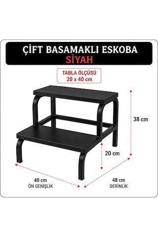 Siyah İki Basamaklı Muayene Masası Basamağı Eskoba