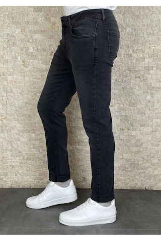 Erkek Siyah Taşlamalı Slim Fit Jean Pantolon (492166754)
