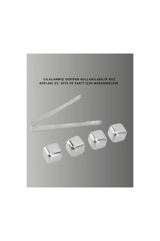 Yeniden Kullanılabilir 304 Çelik Metal Buz Küpleri 4'lü Set Beyaz