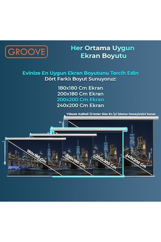 Groove Vizio Pro 200x200cm Blackout Işık Geçirmez Elektrikli Otomatik Kumandalı Projeksiyon Perdesi +motorlu+canlı Renkler+göz Koruması+leke Tutmaz Projector