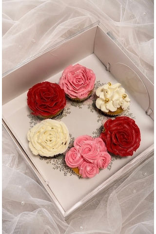 Çelenk Desenli 6 Lı Cupcake Kutusu 25x25x10