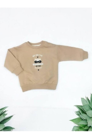 Çikoby Erkek Bebek Guardians Yazılı Sweatshirt-14868 Bej
