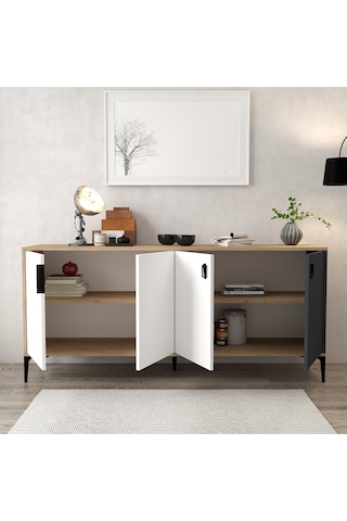 4002 Neva Konsol 180 Cm Sepet - Beyaz - Antrasit Tv Ünitesi - Yemek Odası - Kahve Köşesi Beyaz - Antrasit - Sepet Çok Renkli