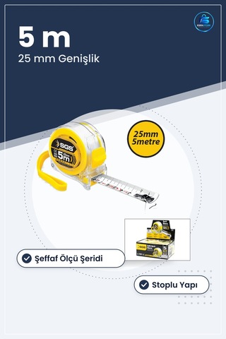 Şerit Metre 5 M X 25 Mm Şeffaf Kasalı Stoplu Ölçüm Aleti Manuel S