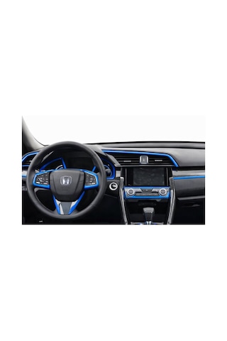 Honda Civic 2016-2021 İçin 10. Nesil Panel Karbon Kaplama 11 Parça Mavi Detaylar