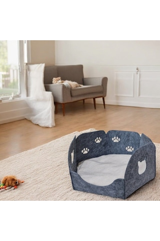 Kedi Yatağı Yuvası Evi Minderli Taşınabilir 3 Mm Keçe Altıgen Tasarım Yuva+minder Gri