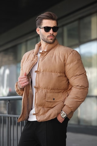 Madmext Camel Düğmeli Dik Yaka Erkek Şişme Mont E7435 Camel