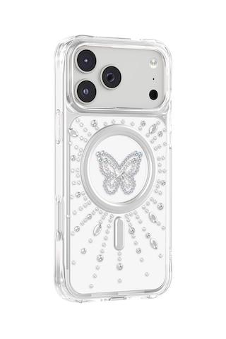 İphone 18 Pro Max Uyumlu Kılıf M-safe Şarj Özellikli Zore Paris Mova Sert Pc Kapak Şeffaf-beyaz Şeffaf - Beyaz
