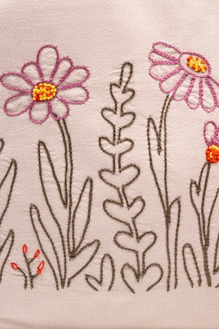 Fabric Craft Bag Omuz Çanta Nakışlı Keten Karışımlı Kumaş Tote Çanta Kahverengi - Turuncu
