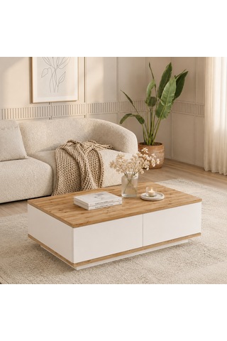 The Voguemaxima Bellagio 2 Kapaklı Orta Sehpa 90 60 23,6 Cm Çam-beyaz Çam - Beyaz