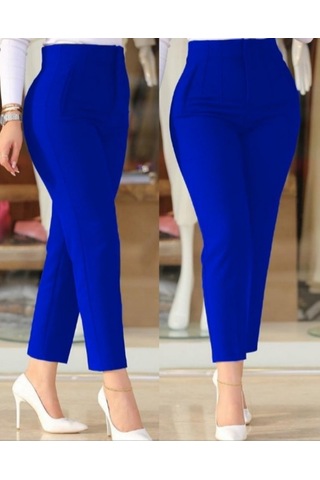 Efnaz Style Kadın Çima Detay Ithal Krep Pantolon Saks Mavi
