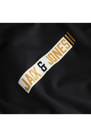 Jack & Jones Erkek Gögüs Baskili Bisiklet Yaka Tisört - Munk - 12298430 Siyah