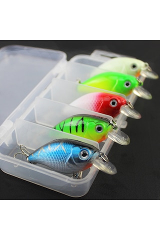 Maiyame 5 Adet Abs Crankbait Balık İğnesi Seti - Canlı Yüzme Hareketi, Renkli, Çift Üçlü İğneler Ve Bölmeli Kutu İle