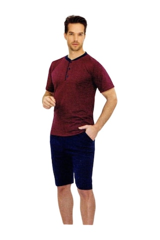Pijamis 1900-2 4Lü O Yaka Pijama Takımı Bordo- Lacivert