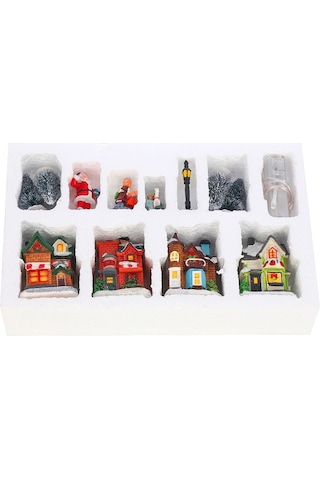 Gajeena Noel Işıklı Avrupa Tarzı Led Mini Köy Seti - 10 Parça Dekoratif Ev Ve Hediye Çok Renkli