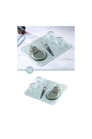 Silikon Kaydırmaz Bulaşık Matı Büyük Boy Çok Amaçlı Kaydırmaz Kurutmalık, Buzluk Halısı 40x30 Cm Yeşil