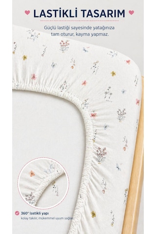 Pamuklu Penye 70x140 Lastikli Bebek Çarşafı Lastikli Beşik Çarşafı Bebek Çarşafı Çiçekli