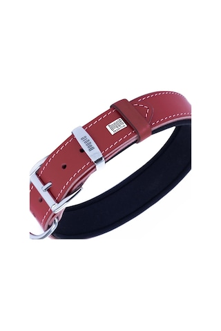 Doggie Konforlu Deri El Yapımı Köpek Boyun Tasması 4 x 52-60 CM Kırmızı