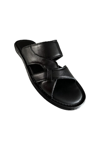 Castle Black 8521 Erkek Deri Yazlık Comfort Terlik Siyah Siyah
