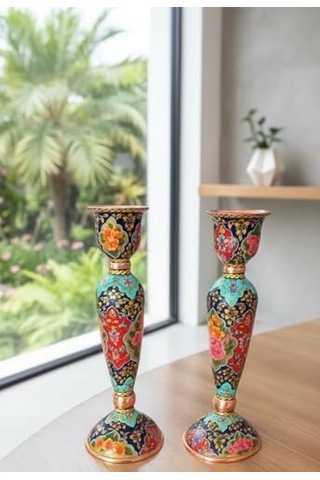 Bakır El Yapımı Şamdan Çok Renkli