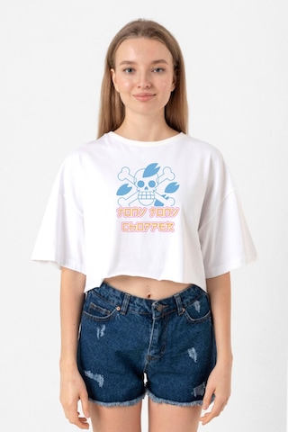 One Piece Anime Tony Tony Chopper Jolly Roger Beyaz Kadın Crop Tshirt Beyaz