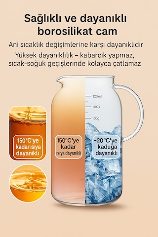 Leylart 2.5 Litre Borosilikat Cam Sürahi