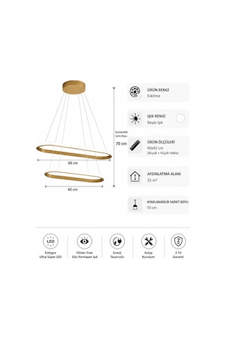 AvizeGO Elipso 2'li Led Sarkıt Avize Beyaz Işık Eskitme