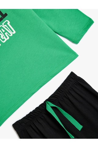 Koton Pijama Takımı Futbol Temalı Baskı Detaylı Uzun Kollu Pamuklu Yeşil 5wlm40005mk Yeşil